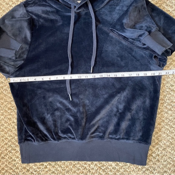 Urban Outfitters Easy Does It Velour Hoodie Sweatshirt - Midnight Blue - Picture 6 of 12